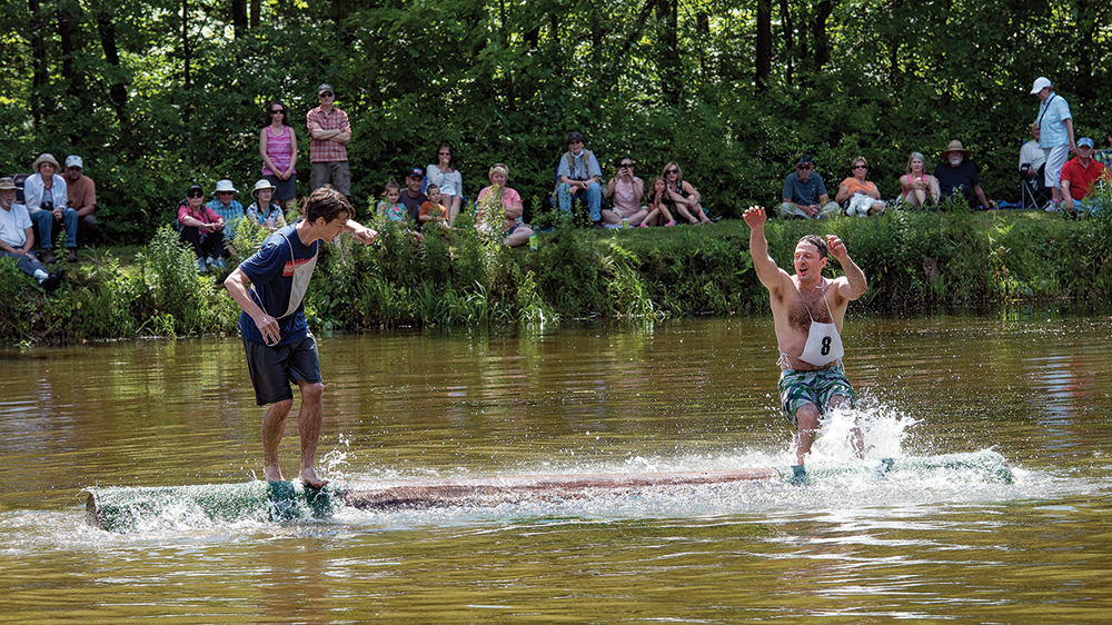 The log pond where the birling event takes place is fed by Commissioner Run, a Class-A wild trout stream. The water is very clean, but also very cold, even in July. Pennsylvania Lumber Museum, PHMC