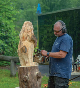 Each year a different chain-saw carver is invited to demonstrate their craft and sell their artwork to visitors. Pennsylvania Lumber Museum, PHMC