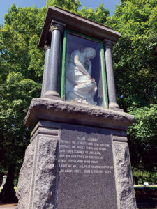 The monument for Taylor’s wife Hannah includes a full-scale sculpture and an engraved verse Taylor wrote in 1894 in which she is addressed as “Jennie.” Photo, Spencer Larson