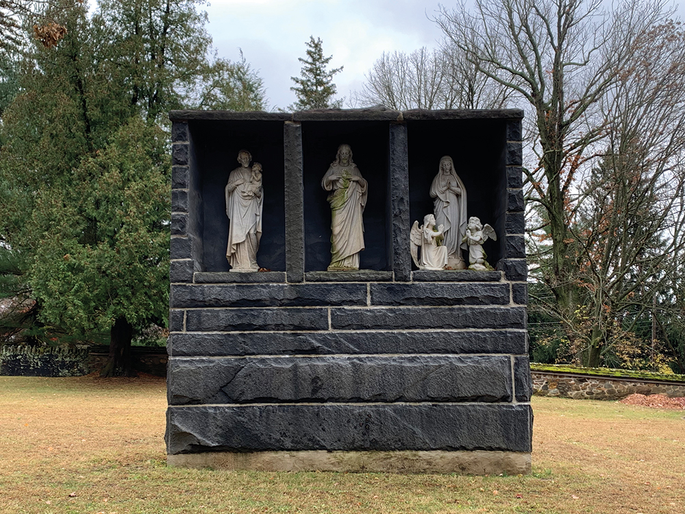 Taylor’s final monument at the cemetery, with Christian iconographic figures of Jesus, Mary and Lazarus, commemorates Polish military leader Casimir Pulaski, who fought at Brandywine, and War of 1812 “boy heroes” Daniel Wells and Henry McComas. Photo, Spencer Larson