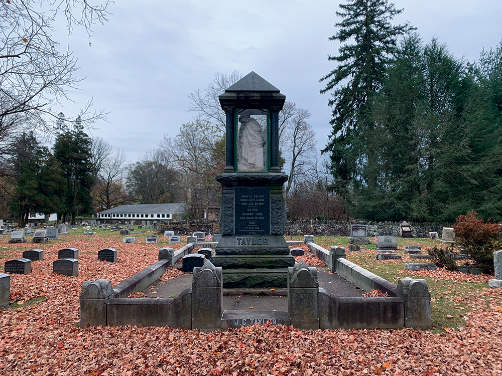 The elaborate Taylor family plot features a large memorial to Taylor’s wife, Hannah. Photo, Spencer Larson