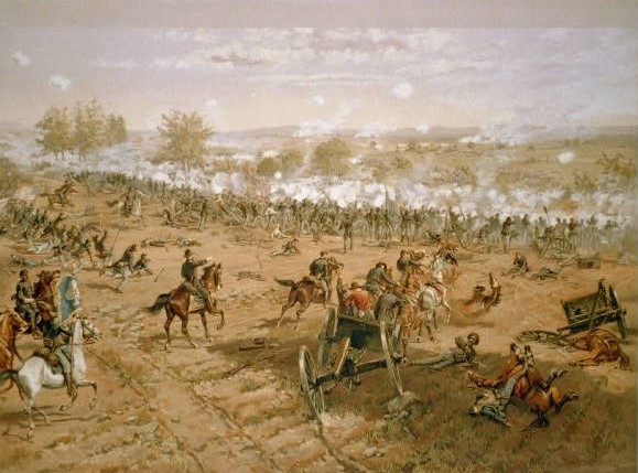 General Winfield S. Hancock (on horseback pointing) directed defense against "Pickett's Charge," sealing Meade's victory at Gettysburg. Library of Congress Prints and Photographs Division