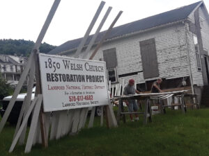 In 2020, members of the Lansford Historical Society began working on the church’s wood clapboards. Lansford Historical Society