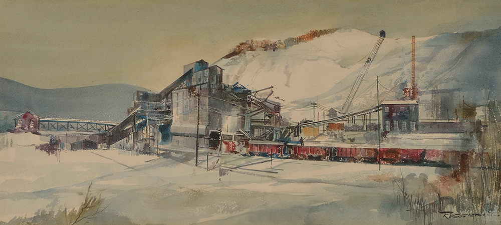 Lackawanna: Anthracite Colliery, watercolor. Approximately 75 percent of mineable anthracite deposits in the world are found in northeastern Pennsylvania. The colliery, a complex that includes the mine and its associated buildings, was where mining and processing of the coal takes place. The State Museum of Pennsylvania