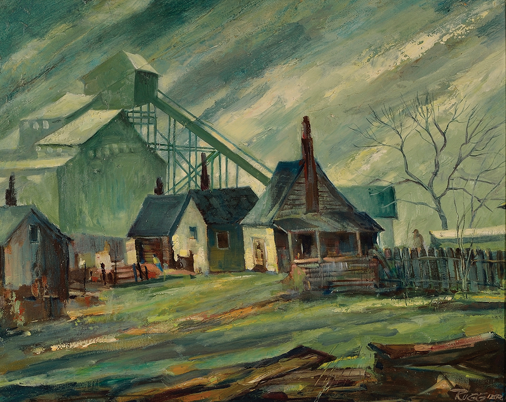 Luzerne: Coal Village of Eckley, oil on Masonite. Opened in 1854, Eckley was a company town, or “coal patch,” like many others in the region, built around a colliery to serve as the home for mine workers and their families. Eckley Miners’ Village has been a state historic site since 1970. The State Museum of Pennsylvania