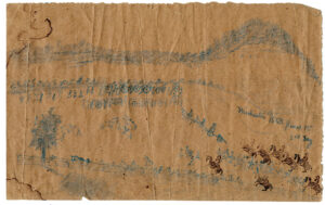 Goldsmith made this drawing, including stamped soldiers and small freehand drawings of cannons, on June 15, 1863, at Winchester. Collection of the Mercer Museum Research Library of the Bucks County Historical Society