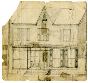 This “Plan for Front Store and Residence,” sketched by Goldsmith in the 1880s, shows the A. Goldsmith Jeweler watch and clock shop he founded after his war service at 242 and 244 Broad Street in Quakertown, Bucks County. Collection of the Mercer Museum Research Library of the Bucks County Historical Society