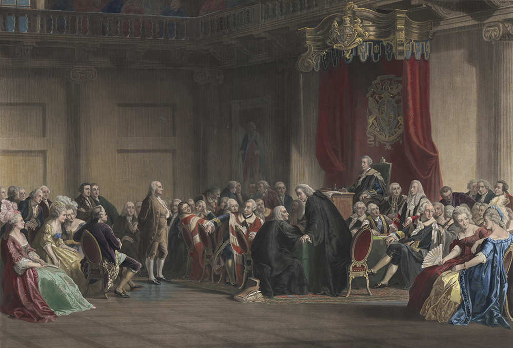 Benjamin Franklin’s castigation before the Privy Council in 1774 marked a shift in his stance on American independence. Library of Congress Prints and Photographs Division