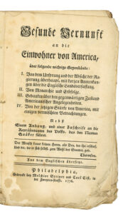 This German translation of Common Sense was printed in Philadelphia by Melchior Steiner and Carl Cist in March 1776. American Philosophical Society