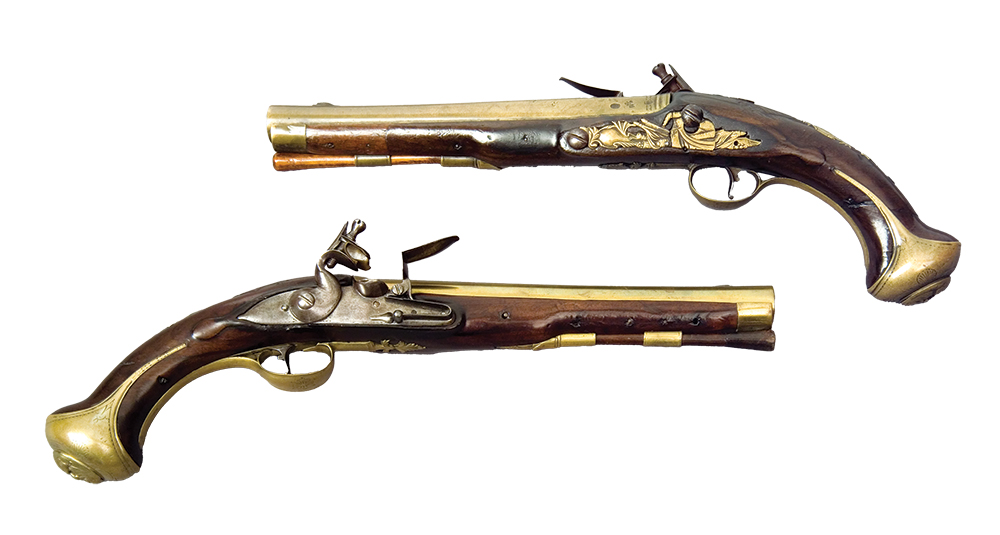 During his service in the Revolutionary War, Peter Muhlenberg carried these pistols, made in England, 1770–75. Museum of the American Revolution